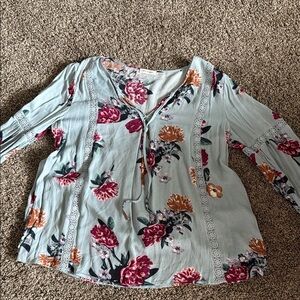 Blu Pepper Green Tie Front Relaxed Blouse